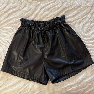 High Waist Black Faux Leather Shorts